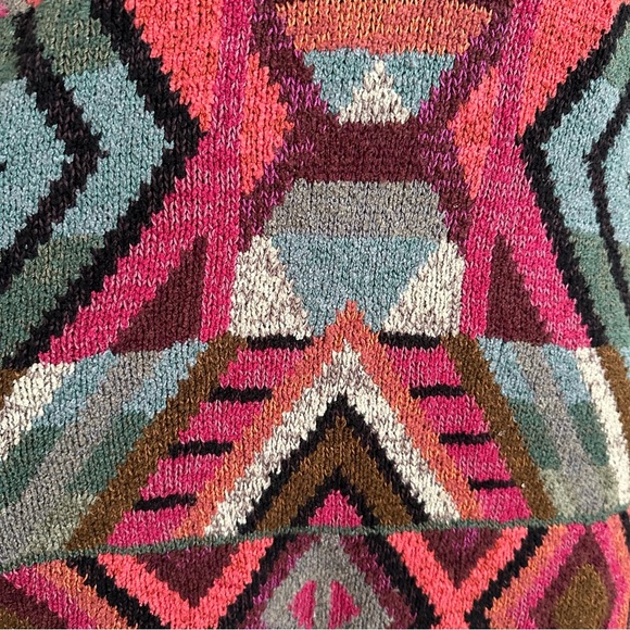 PERUVIAN CONNECTION Wool Serenata Pullover Fringe in Magenta Coral Sage Sz. XL - Picture 7 of 13